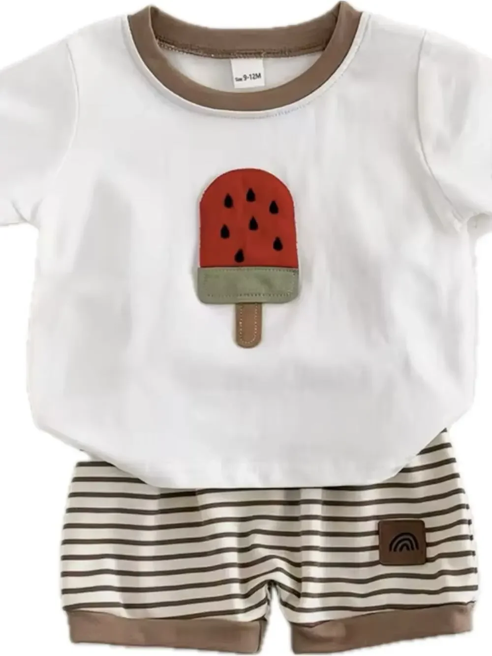 New Baby Boy Girl Tee & Shorts Set with Popsicle Appliqué 6-9 months